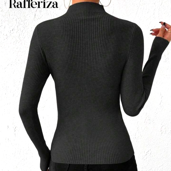 Women's Black Ribbed‎ Long Sleeve Top - Picture 2 of 5